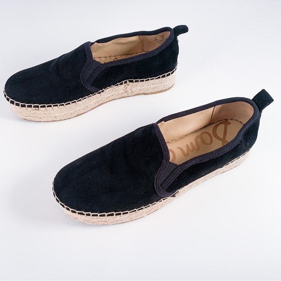 Sam Edelman Carrin Espadrille Platform Flats in Black Suede Leather Size 7 - Picture 2 of 15